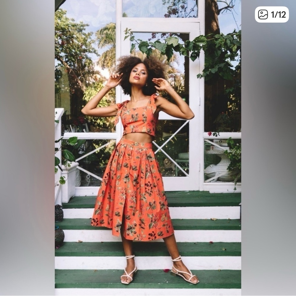 Cara Cara Coral Botanical Marge Midi Skirt and Helena Top